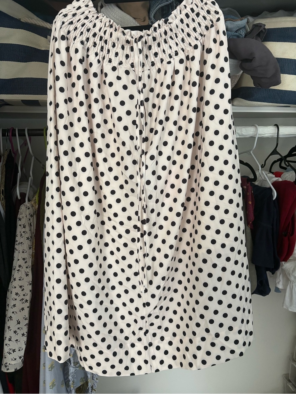 Black Dot Cream A-Line Midi Skirt with Smocked Waist